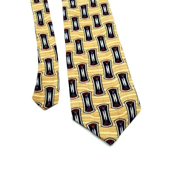 Brandini Mens Dress Tie 100% Imported Silk Business Shirt Accessory Yellow Blue - Picture 5 of 5